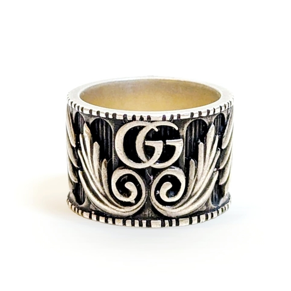 ✨️💎Authentic Gucci GG Leaf Motif 925 Silver Ring - Picture 1 of 13